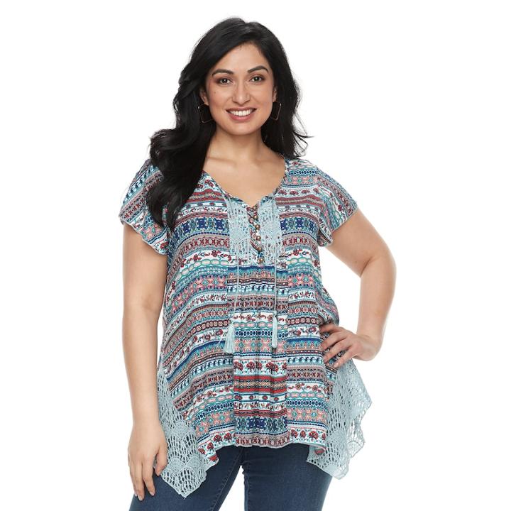 Plus Size World Unity Crochet Flutter Sleeve Top, Women's, Size: 2xl, Blue (navy)