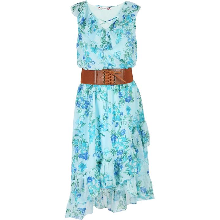Girls 7-16 Speechless Criss Cross Front Belted High-low Ruffle Dress, Size: 7, Blue