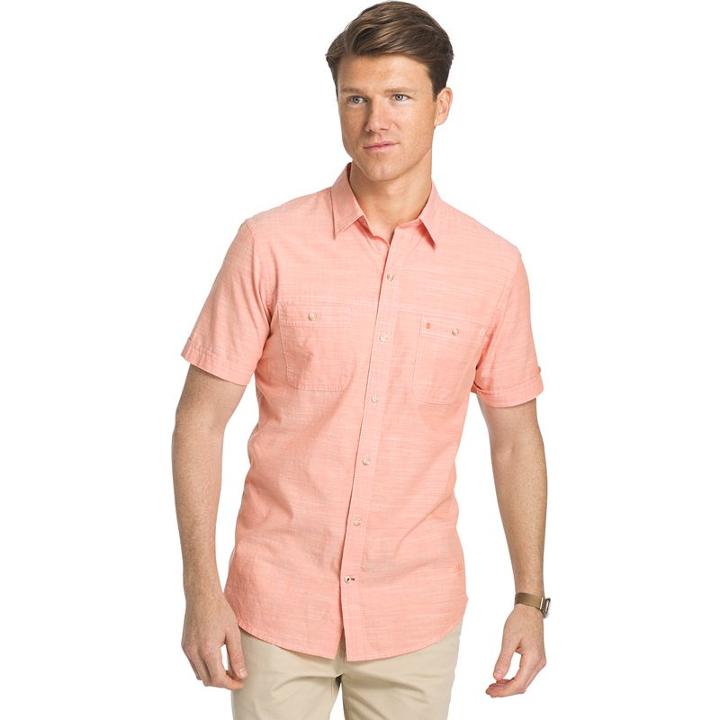 Men's Izod Dockside Classic-fit Chambray Woven Button-down Shirt, Size: Xl, Brt Orange