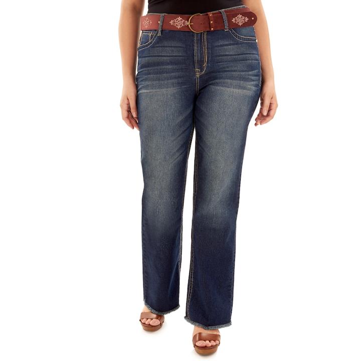 Juniors' Plus Size Wallflower Legendary Frayed Bootcut Jeans, Teens, Size: 16, Purple