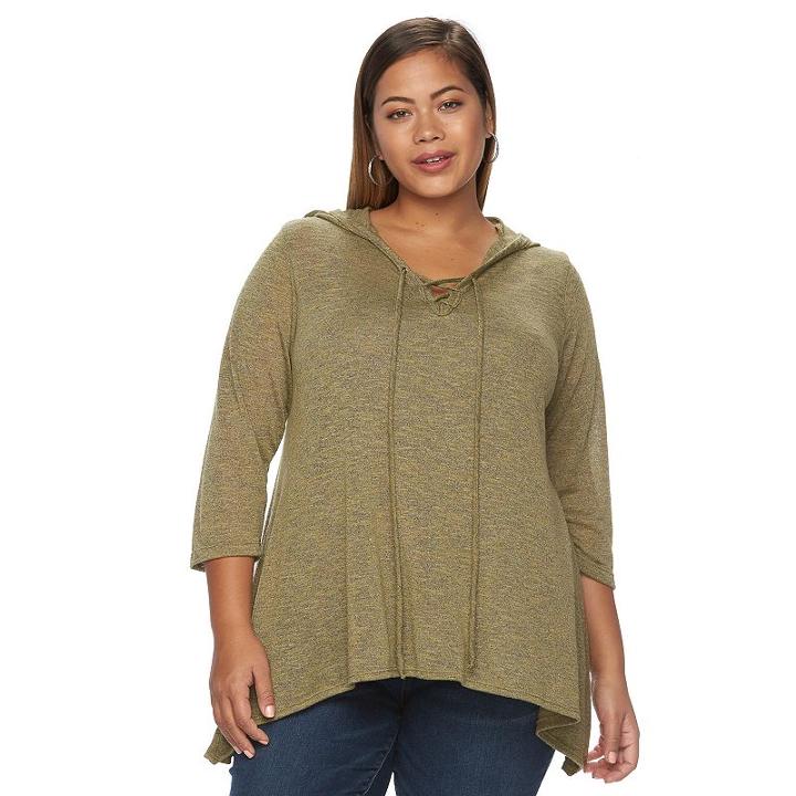 Plus Size Loramendi Marled Lace-up Hooded Sweater, Women's, Size: 1xl, Dark Green