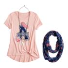 Girls 7-16 & Plus Size Self Esteem Side Knot Top Set With Scarf & Necklace, Size: Xl, Brt Pink