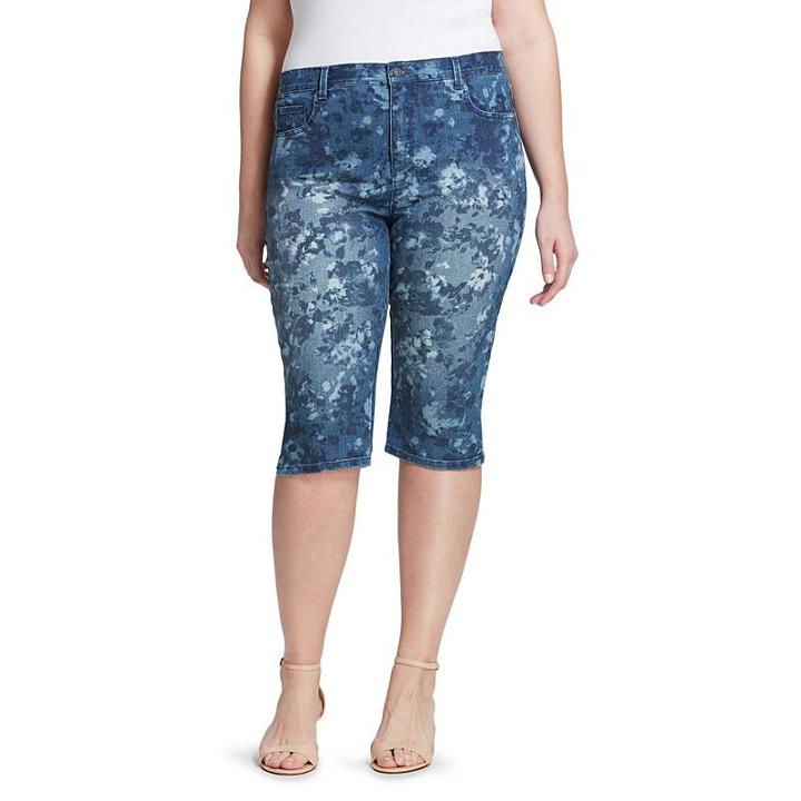 Plus Size Gloria Vanderbilt Amanda Floral Skimmer Capri Jeans, Women's, Size: 24 W, Light Blue
