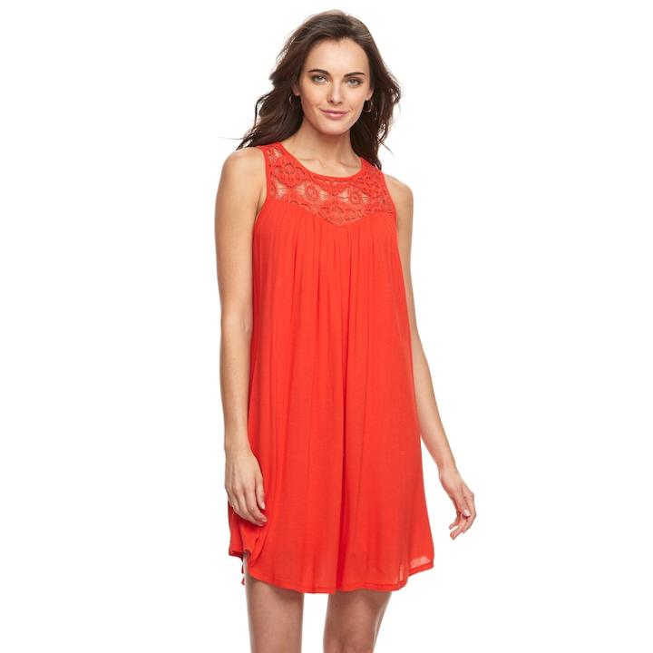Women's Nina Leonard Crochet Trapeze Shift Dress, Size: Medium, Brt Red