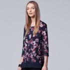 Women's Simply Vera Vera Wang Chiffon Trim Print Top, Size: Medium, Dark Red