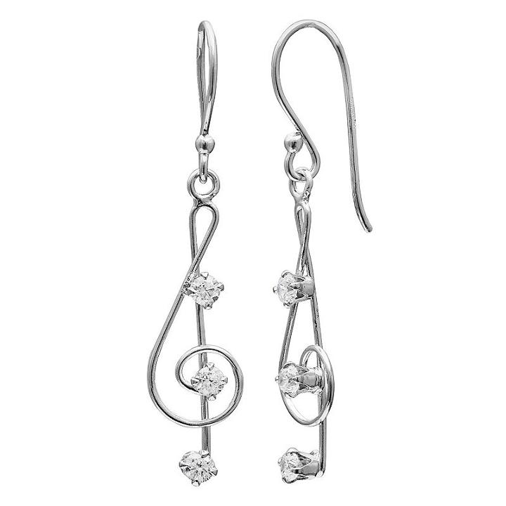 Primrose Sterling Silver Cubic Zirconia Treble Clef Drop Earrings, Women's, Grey