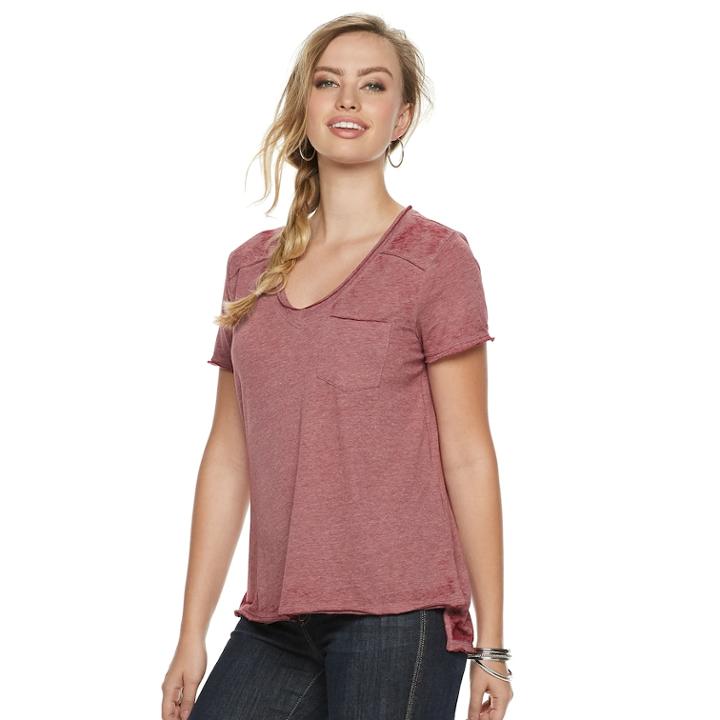 Women's Rock & Republic&reg; V-neck Boyfriend Tee, Size: Medium, Dark Red
