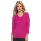 Women's Croft & Barrow&reg; V-neck Jersey Sweater, Size: Xl, Med Pink