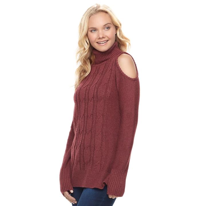 Juniors' Pink Republic Turtleneck Cold-shoulder Sweater, Teens, Size: Medium, Dark Brown