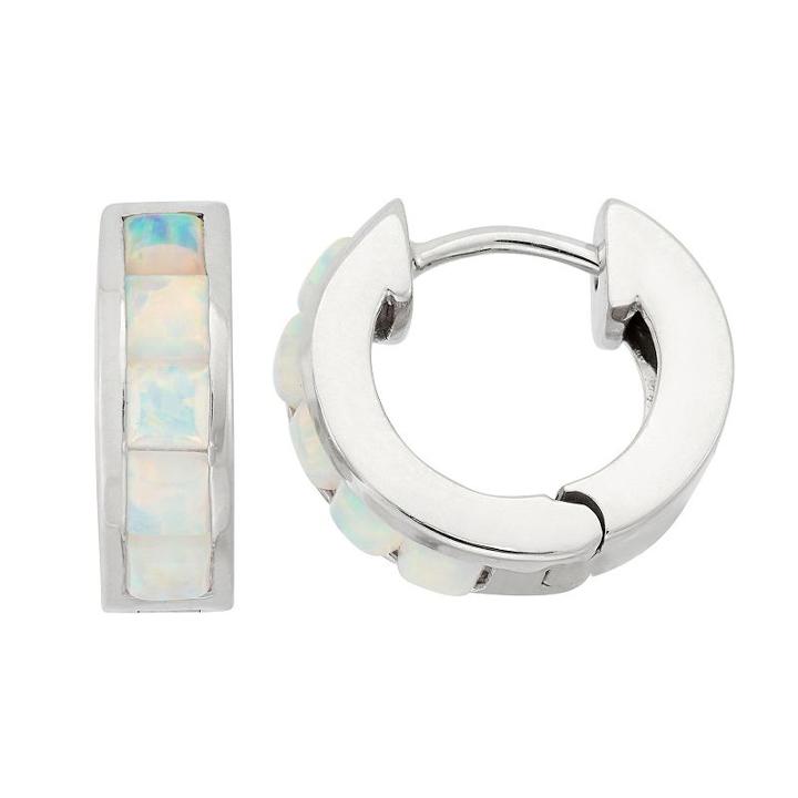 Lab-created Opal Sterling Silver Huggie Hoop Earrings, Women's, White