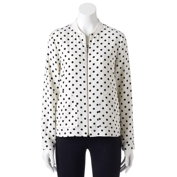 Women's Elle&trade; Polka-dot Bomber Jacket, Size: Xl, Oxford