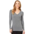 Women's Cuddl Duds Softwear V-neck Top, Size: Regular, Grey (charcoal)