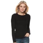 Juniors' Pink Republic Lace-up Shoulder Ribbed Sweater, Teens, Size: Xs, Black