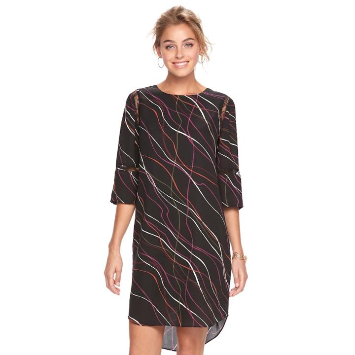 Women's Apt. 9&reg; Print Lace Inset Shift Dress, Size: Xl, Black