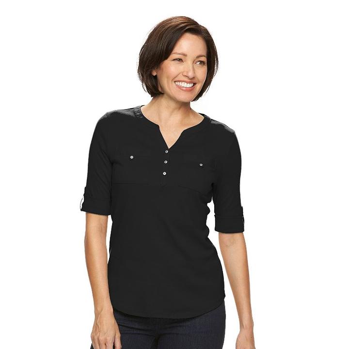 Women's Croft & Barrow&reg; Solid Button-tab Top, Size: Small, Black
