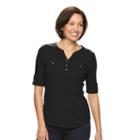 Women's Croft & Barrow&reg; Solid Button-tab Top, Size: Small, Black