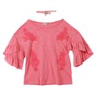 Girls 7-16 Speechless Ruffled Sleeve Floral Embroidery Tunic Top With Choker Necklace, Size: Small, Light Red