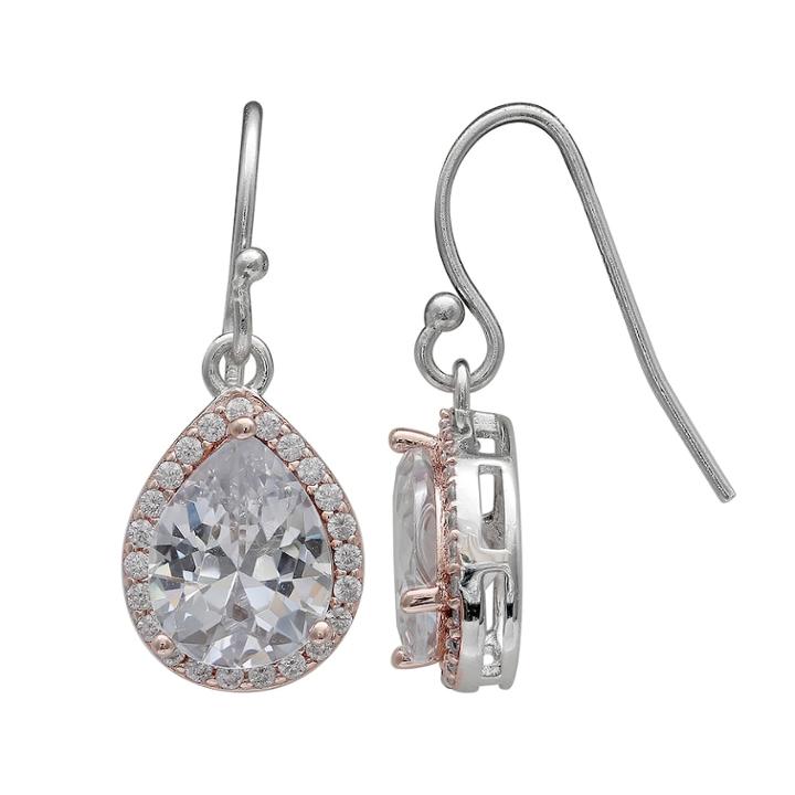 Primrose Two Tone Sterling Silver Cubic Zirconia Teardrop Earrings, Women's, Pink