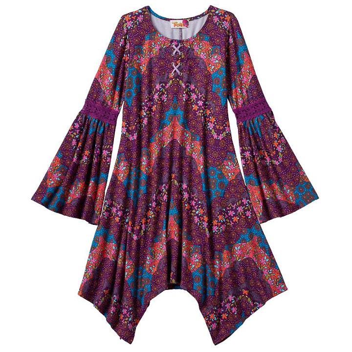 Girls 7-16 Dreamworks Trolls Bell-sleeve 4-point Floral Dress, Girl's, Size: Medium, Ovrfl Oth