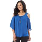 Ab Studio, Women's Cold-shoulder Popover Top, Size: Regular, Blue (navy)