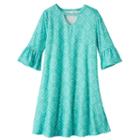 Girls 7-16 Mudd&reg; Ruffle Bell Sleeve Patterned Dress, Girl's, Size: Xxl/16, Turquoise/blue (turq/aqua)