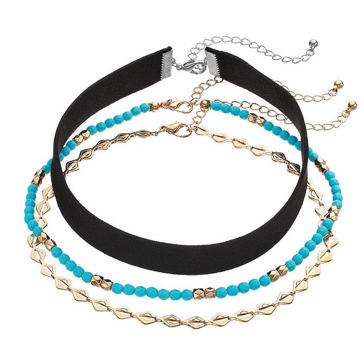 Mudd&reg; Teal Bead & Velvet Choker Necklace Set, Women's, Multicolor