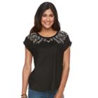 Petite Apt. 9&reg; Embellished Bar Back Tee, Women's, Size: M Petite, Black