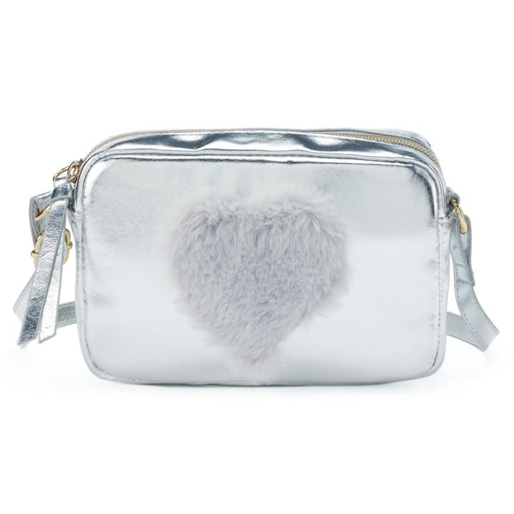 T-shirt & Jeans Fuzzy Heart Crossbody Bag, Women's, Silver