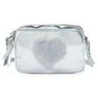 T-shirt & Jeans Fuzzy Heart Crossbody Bag, Women's, Silver