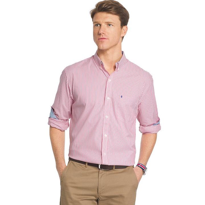 Men's Izod Classic-fit Striped Stretch Button-down Shirt, Size: Xxl, Pink Other