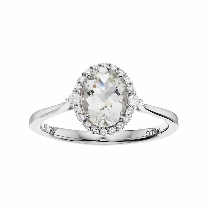 Lc Lauren Conrad 10k White Gold Green Quartz & 1/8 Carat T.w. Diamond Oval Halo Ring, Women's