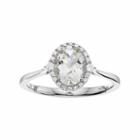 Lc Lauren Conrad 10k White Gold Green Quartz & 1/8 Carat T.w. Diamond Oval Halo Ring, Women's