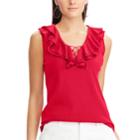 Women's Chaps Ruffle Lace-up Tank, Size: Large, Red