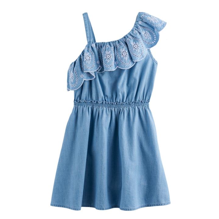 Girls 4-12 Sonoma Goods For Life&trade; Chambray Ruffle Dress, Size: 5, Light Blue