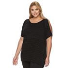 Plus Size Design 365 Studded Cold-shoulder Top, Women's, Size: 1xl, Black