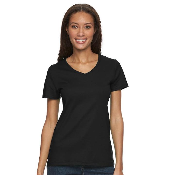 Women's Croft & Barrow&reg; Essential V-neck Tee, Size: Medium, Black