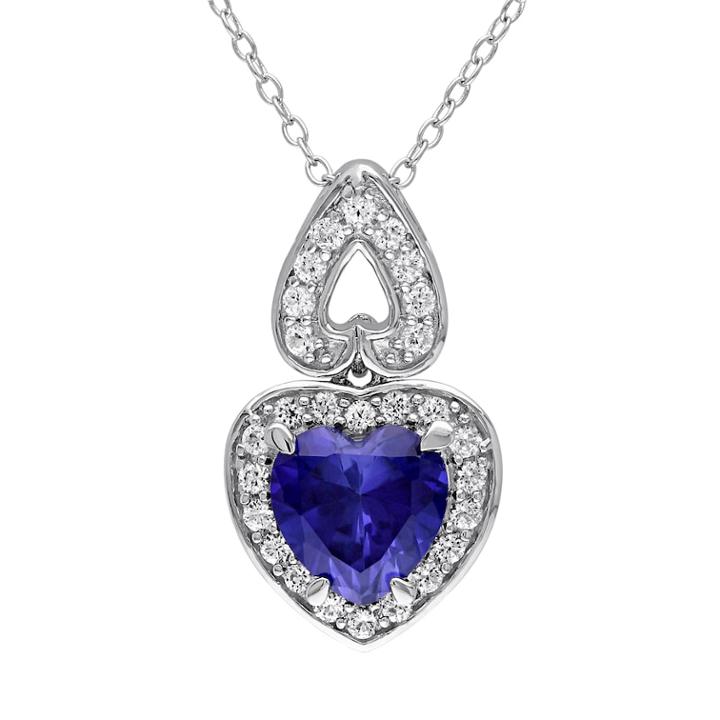 Stella Grace Lab-created Blue & White Sapphire Sterling Silver Heart Pendant Necklace, Women's, Size: 18