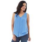 Women's' Ab Studio Embroidered Layered Top, Size: Regular, Med Blue