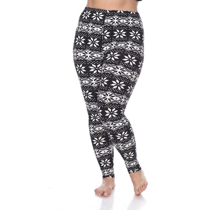 Plus Size White Mark Holiday Printed Leggings, Women's, Black