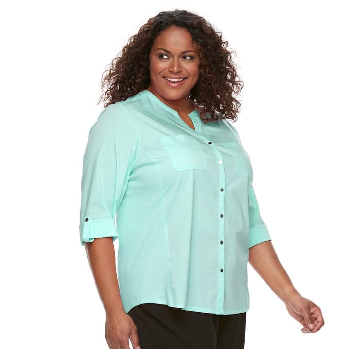 Plus Size Croft & Barrow® Roll-tab Shirt, Women's, Size: 3xl, Dark Green