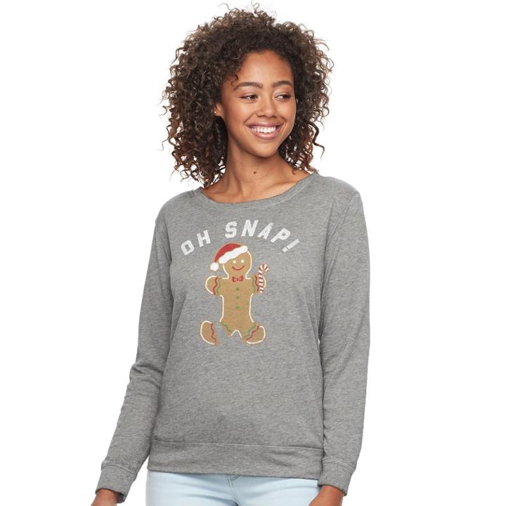 Junior's Fifth Sun Oh Snap! Gingerbread Pullover Sweatshirt, Teens, Size: Large, Grey