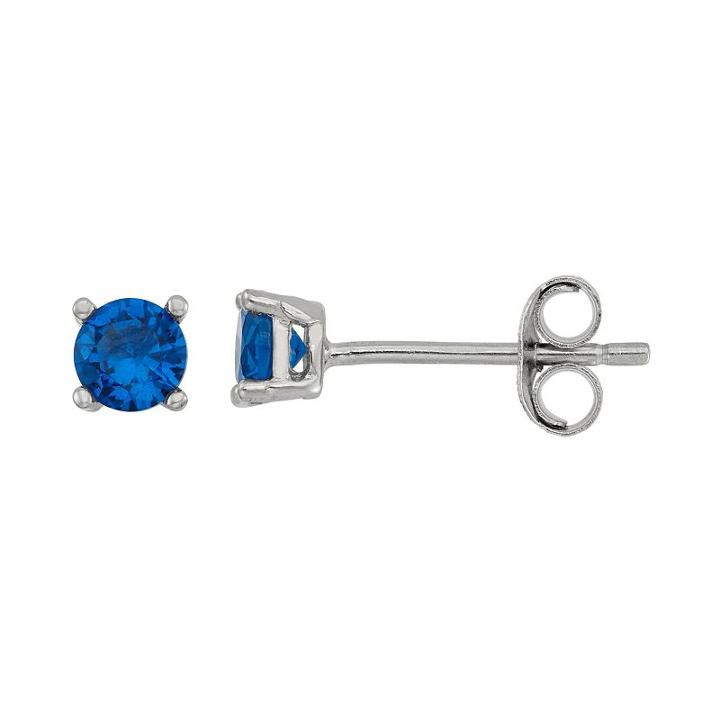 Junior Jewels Kids' Sterling Silver Cubic Zirconia Birthstone Stud Earrings, Girl's, Blue