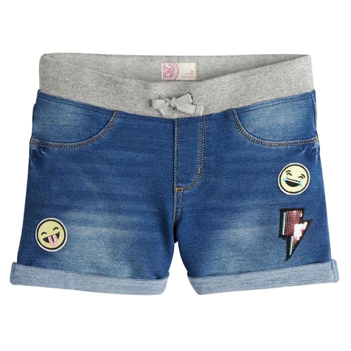 Girls 7-16 & Plus Size So&reg; Ribbed Waist Faux-denim Shortie Shorts, Size: 14, Med Blue