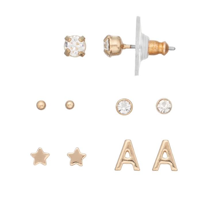 Lc Lauren Conrad Monogram Nickel Free Stud Earring Set, Women's, Gold