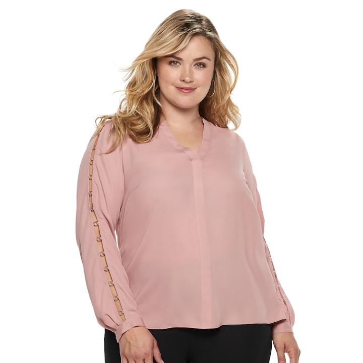 Plus Size Jennifer Lopez Embellished Chiffon Top, Women's, Size: 0x, Dark Pink