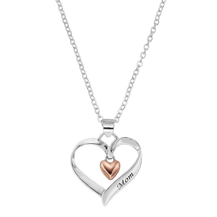 Silver Expressions By Larocks Two Tone Silver Plated Mom Heart Pendant, Women's