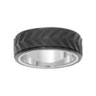 Lynx Men's Chevron Stainless Steel & Carbon Fiber Ring, Size: 9, Grey