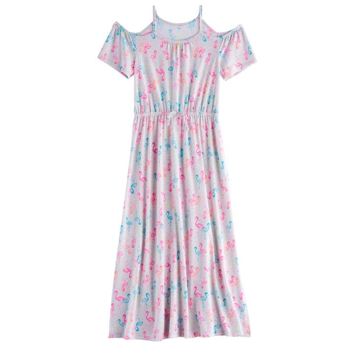 Girls 7-16 So&reg; Patterned Cold-shoulder Maxi Dress, Size: Xl/14, Light Grey