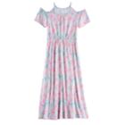 Girls 7-16 So&reg; Patterned Cold-shoulder Maxi Dress, Size: Xl/14, Light Grey