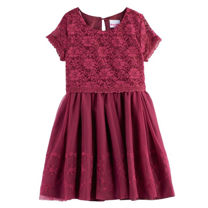 Girls 4-6x Nannette Lace Mock-layer Short Sleeved Dress, Size: 5, Red Other